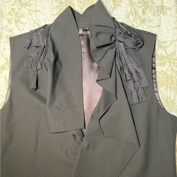 Elie Tahari Sleeveless Wool Dress Blazer Asymmetrical Ruffle Neckline size 2 - Picture 3 of 11